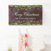 Pine Cones Branch Rustic Wood Frohe Weihnachten Banner (Insitu)