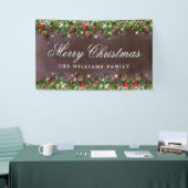 Pine Cones Branch Rustic Wood Frohe Weihnachten Banner (Messeveranstaltung)