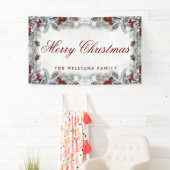 Pine Cones Branch Rustic Wood Frohe Weihnachten Banner (Insitu)
