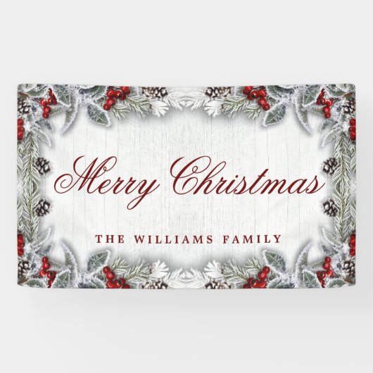 Pine Cones Branch Rustic Wood Frohe Weihnachten Banner (Horizontal)