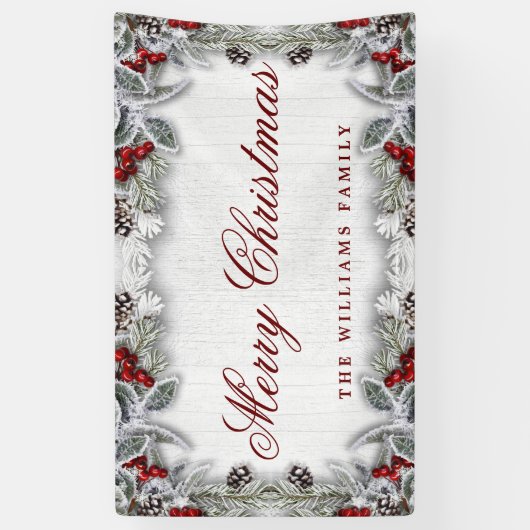 Pine Cones Branch Rustic Wood Frohe Weihnachten Banner (Vertikal)