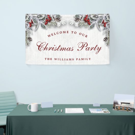 Pine Cones Branch Rustic Wood Frohe Weihnachten Banner (Messeveranstaltung)