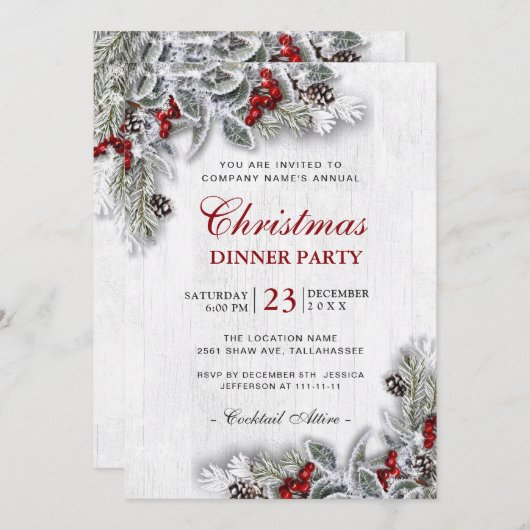 Pine Cones Branch Rustikales Weihnachtsessen Party Einladung (Vorne/Hinten)