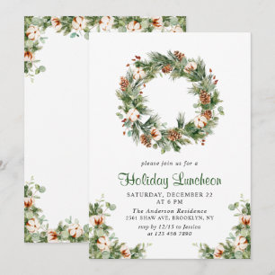 Pine Cones Fir Wreath Weihnachtsfeiertag Luncheon Einladung