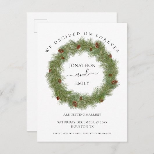 Pine Cones Foliage WeihnachtsWedding Save the Date Ankündigungspostkarte (Vorne/Hinten)