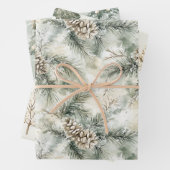 Pine Cones Green Cream Christmas Trees Snowflakes Geschenkpapier Set (Beispiel)