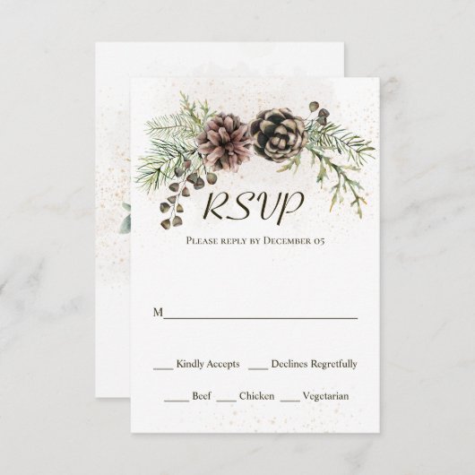 Pine Cones Greenerity Winter Wedding RSVP Card (Vorne/Hinten)