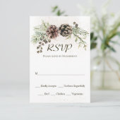 Pine Cones Greenerity Winter Wedding RSVP Card Karte (Stehend Vorderseite)