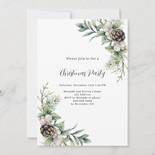 Pine cones grüne Blätter Weihnachts-Party Einladung (Vorderseite)