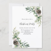 Pine cones grüne Blätter Weihnachts-Party Einladung (Vorderseite)