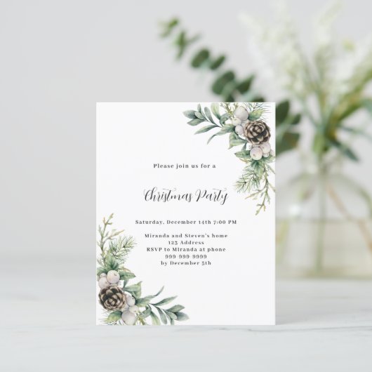 Pine cones grüne Weihnachtsfeier Party Einladung (Stehend Vorderseite)
