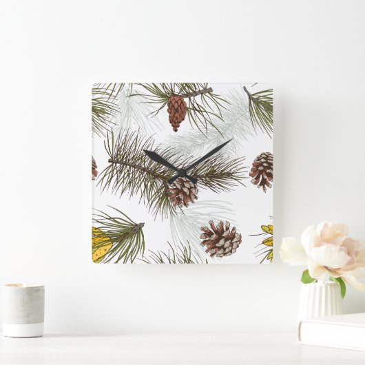 Pine Cones Herbst Quadratische Wanduhr (Zuhause)
