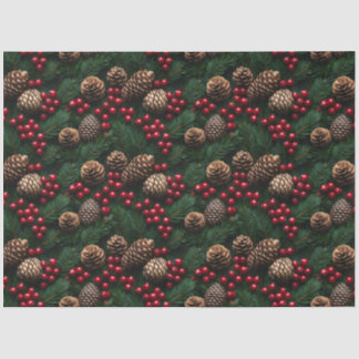 Pine Cones Holly Berries Spruce Sprig Muster Seidenpapier