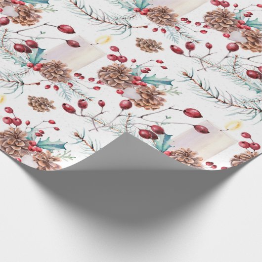 Pine Cones Holly Berries Weihnachten Geschenkpapier (Ecke)