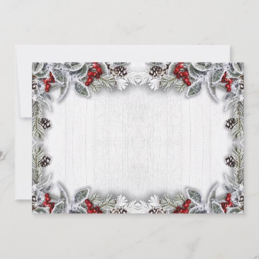 Pine Cones Holly Berry Branch Rustikaler Weihnacht Einladung (Rückseite)