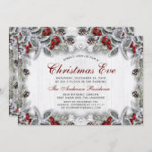 Pine Cones Holly Berry Branch Rustikaler Weihnacht Einladung (Vorne/Hinten)