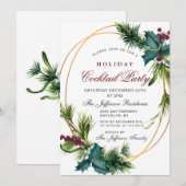 Pine Cones Holly Christmas Holiday Cocktail Party Einladung (Vorne/Hinten)