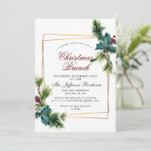 Pine Cones Holly Frame Weihnachtsfeiertag BRUNCH Einladung (Stehend Vorderseite)
