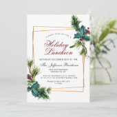 Pine Cones Holly Frame Weihnachtsfeiertag Mittages Einladung (Stehend Vorderseite)