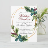 Pine Cones Holly Frame Weihnachtsfeiertag Mittages Einladung (Stehend Vorderseite)