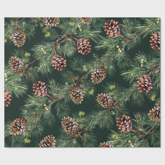Pine Cones Laden White Pine Garlands Geschenkpapier (Flach)