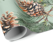 Pine Cones Laden White Pine Garlands Sage Green Geschenkpapier (Rolleneckpunkt)