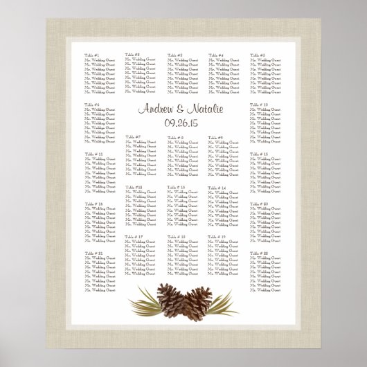 Pine Cones Light Burlap Wedding Chart Poster (Vorne)
