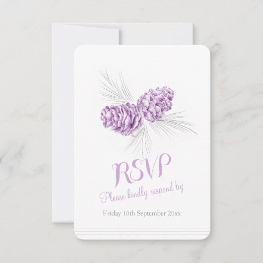 Pine cones lila weded RSVP Karte (Vorderseite)