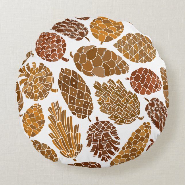 Pine cones Musterbeispiel. Rundes Kissen (Vorderseite)