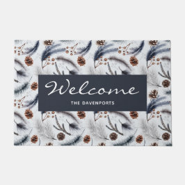 Pine Cones & Needles Wasserfarben Muster Willkomme Fußmatte