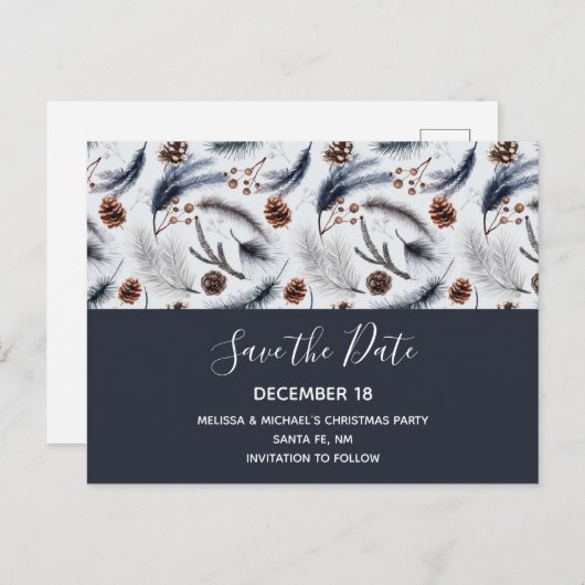 Pine Cones & Pine Needles Muster Save the Date Einladungspostkarte (Vorne/Hinten)