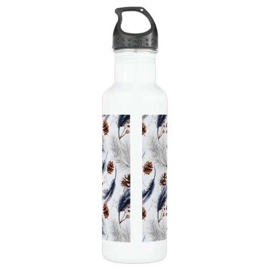 Pine Cones & Pine Needles Wasserfarbenes Muster Edelstahlflasche (Rückseite)