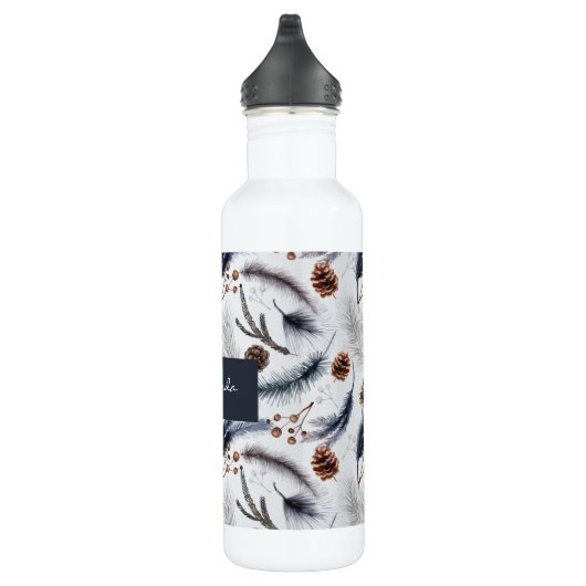 Pine Cones & Pine Needles Wasserfarbenes Muster Edelstahlflasche (Rechts)