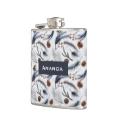 Pine Cones & Pine Needles Wasserfarbenes Muster Flachmann (Links)