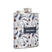 Pine Cones & Pine Needles Wasserfarbenes Muster Flachmann (Rechts)