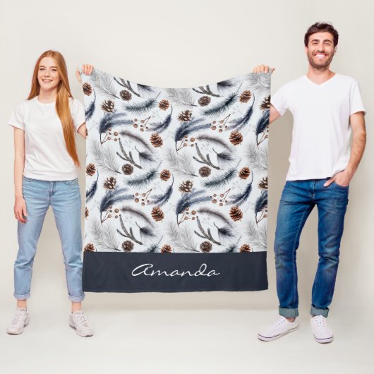 Pine Cones & Pine Needles Wasserfarbenes Muster Fleecedecke (Beispiel)