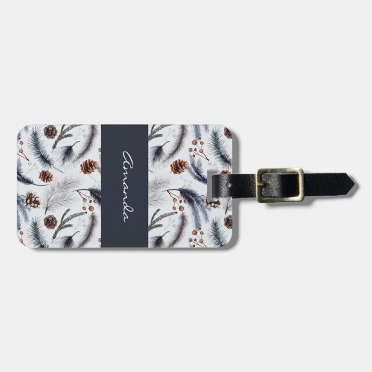 Pine Cones & Pine Needles Wasserfarbenes Muster Gepäckanhänger (Vorderseite horizontal)