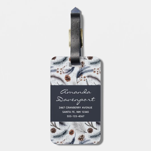 Pine Cones & Pine Needles Wasserfarbenes Muster Gepäckanhänger (Rückseite vertikal)