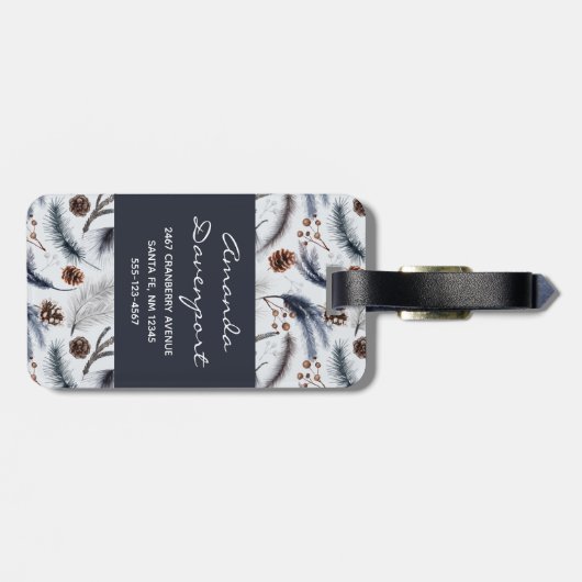 Pine Cones & Pine Needles Wasserfarbenes Muster Gepäckanhänger (Rückseite horizontal)