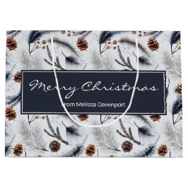 Pine Cones & Pine Needles Wasserfarbenes Muster Große Geschenktüte