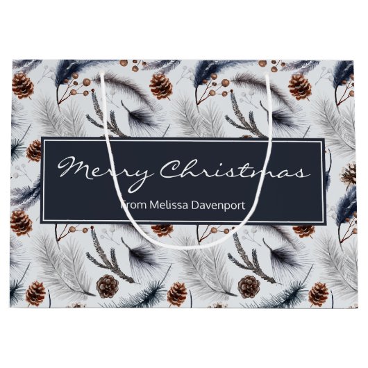 Pine Cones & Pine Needles Wasserfarbenes Muster Große Geschenktüte (Vorderseite)