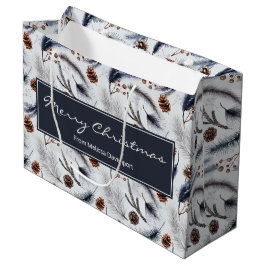Pine Cones & Pine Needles Wasserfarbenes Muster Große Geschenktüte