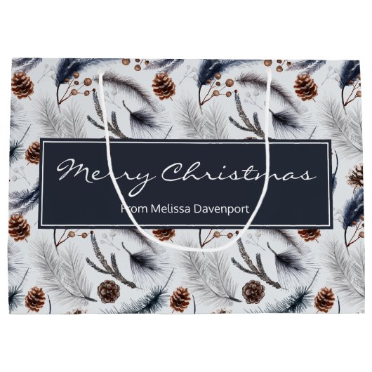 Pine Cones & Pine Needles Wasserfarbenes Muster Große Geschenktüte (Rückseite)