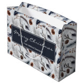 Pine Cones & Pine Needles Wasserfarbenes Muster Große Geschenktüte (Rückseite Schrägansicht)
