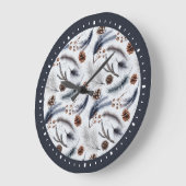 Pine Cones & Pine Needles Wasserfarbenes Muster Große Wanduhr (Winkel)