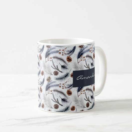 Pine Cones & Pine Needles Wasserfarbenes Muster Kaffeetasse (VorderseiteRechts)