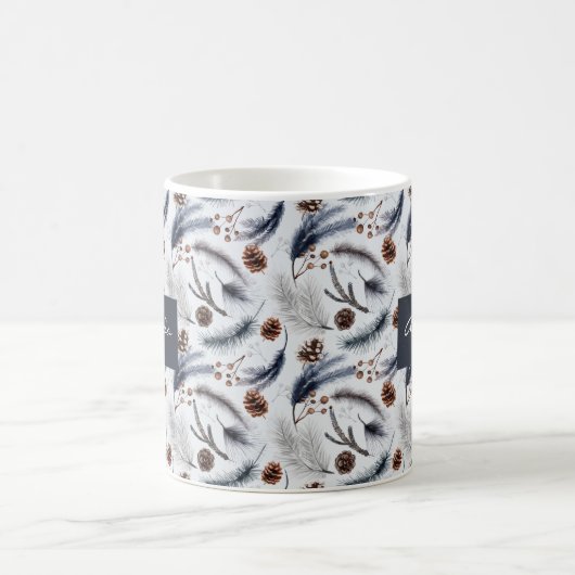 Pine Cones & Pine Needles Wasserfarbenes Muster Kaffeetasse (Mittel)