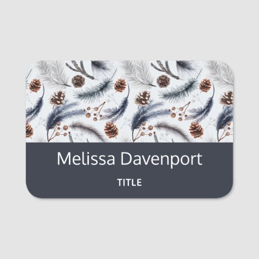 Pine Cones & Pine Needles Wasserfarbenes Muster Namensschild (Vorderseite)
