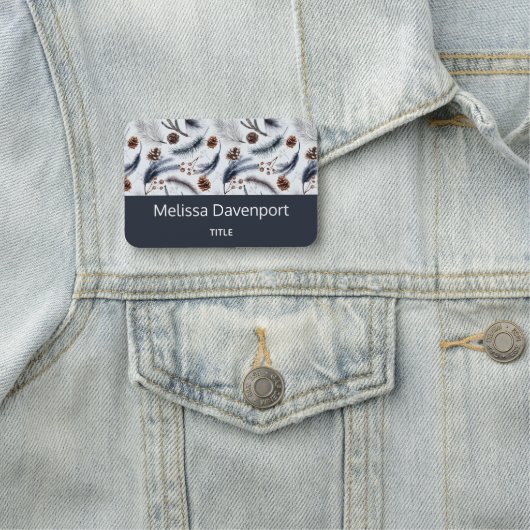 Pine Cones & Pine Needles Wasserfarbenes Muster Namensschild (Beispiel)