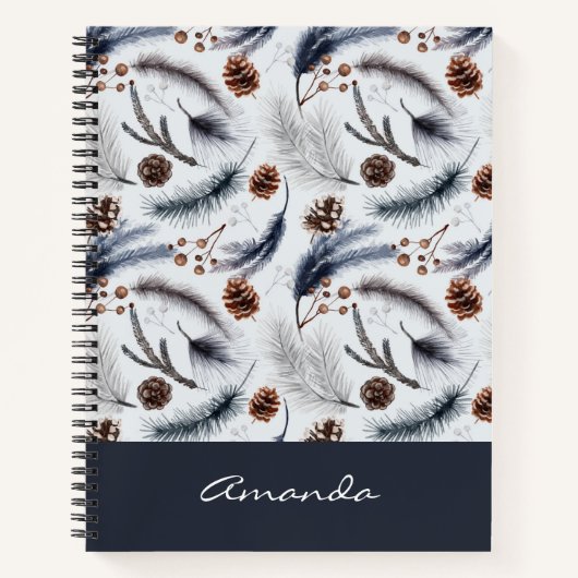 Pine Cones & Pine Needles Wasserfarbenes Muster Notizblock (Vorderseite)